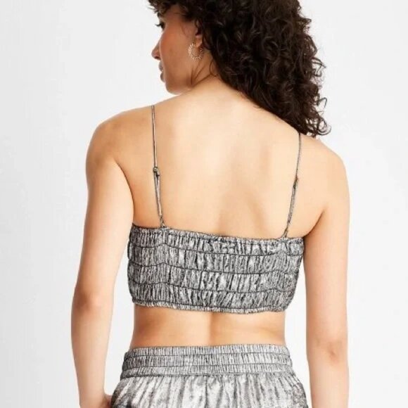 NEW Future Collective™ Cement Women's Strappy Metallic Tiny Top - Picture 2 of 9